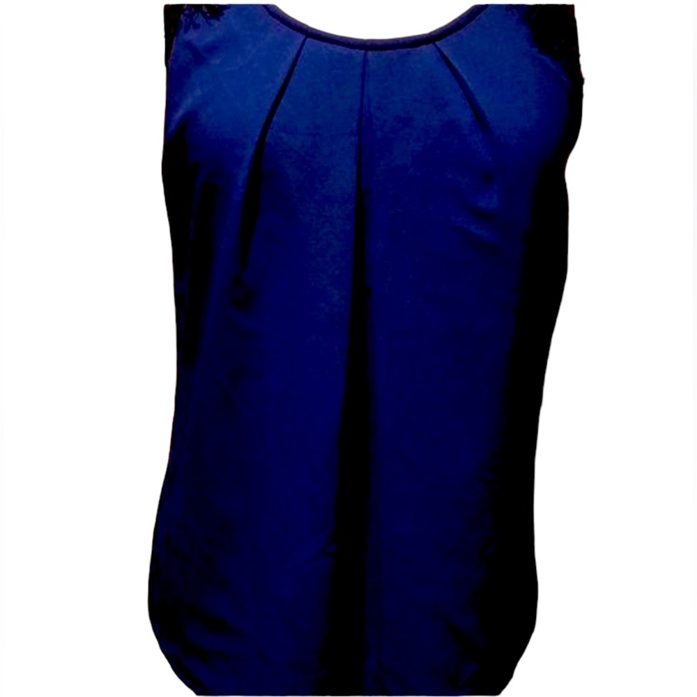 Blue sleeveless top with black lace